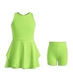 Handfrog Kids Girls Tennis Golf Dress Outfit Sleeveless Dress with Shorts Pockets 2 Piece Sport Athletic Sets Green
