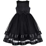 Sunny Fashion Girls Dress Black Bow Tie Party Pageant Halloween Puffy Skirt Sleeveless Size 7