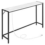 MAHANCRIS Console Table, Narrow Sofa Table Behind Couch, 43.3” Entrance Table with Power Station, Simple Style, for Living Room, Hallway, Entryway, Foyer, Marble and Black CTHM112E01