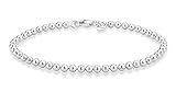 Miabella 925 Sterling Silver Italian Handmade 3mm Bead Ball Strand Chain Bracelet for Women Made in Italy (Length 7 Inches (women's average length))