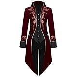 Spooktacular Creations Men Medieval Steampunk Tailcoat, for Halloween Costume Men 2024, Wine Red Steampunk Costume Adult Cosplay-L