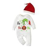 sdghg New Born Infant Baby Boys Christmas Outfits Long Sleeve Jumpsuit Letter Printing Romper with Hat Fall Winter Clothes (White, 3-6 Months)