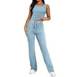 Generic Most Loved Gifts Lounge Sets for Women 2 Piece Sleeveless Crewneck Tank Top Drawstring Sweatpant Sweatsuit Comfy Lightweight Tracksuit Trajes De 2 Piezas, Large, A01_light Blue