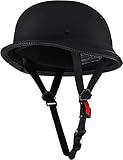 Motorcycle Half Helmet, German Style DOT Approved Adult Men Women Retro Open Face Bike-Helmets, Bicycle/Skateboard Helmet for Adults, Bike, Scooter Half Shell Helmet(L, Matte Black)