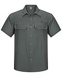 Outdoor Ventures Men's Lightweight Short Sleeve Fishing Shirt UPF 50 Button Down Quick Dry Cooling Hiking Travel Safari Shirt Shadow Grey