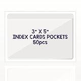 Clear Adhesive 3" x 5" Index Card Pockets With Top Open Loading, 50 Pack, Plastic Labels Holders for Storage Bins and Library, Ideal for Organizing and Protecting Your Cards