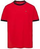 Tommy Hilfiger Boys Short Sleeve Ken T-Shirt, 100% Cotton Jersey, Solid Color with Embroidered Logo, V-Neck & Crewneck Ringer T-Shirt Styles, Regal Red, Medium (12/14)