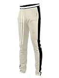 SCREENSHOT-S41700 Mens Hip Hop Premium Slim Fit Comfort Track Pants - Athletic Fitness Fashion Urban Lifestyle Streetwear Bottoms-Cream/Black-Large