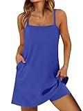 ANRABESS Womens Athletic Dress 2025 Trendy Summer Casual Loose Workout Travel T-Shirt Mini Romper Dress Built in Shorts Royal Blue Medium