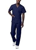 Sivvan Unisex Scrubs - Classic V-Neck Top & Drawstring Pants Scrub Set - S8400 - Navy - M