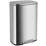 FDW 13 Gallon/50 L Garbage Can Kitchen Trash Can with Lid for Office Bedroom Bathroom Step Trash Bin Fingerprint-Proof Brushed Stainless Steel 13 Gallon / 50 Liter