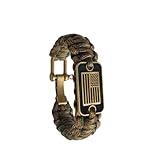 VAYOBOO Paracord Bracelet - Tactical Survival Bracelet for Men with Bronze USA Flag - 3 Adjustable Sizes - Green Camo, L