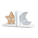 CribMATE Wooden Bookends for Kids Moon & Star Thematic Bookends for Kids Nursery Room Decor