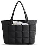 BAGSMART Expandable Tote Bag for Women, Zippered Puffer Design with Water-Resistant Quilted, Nurse and Carry-On Travel Bag, Black
