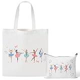 Y1tvei Ballerina Canvas Tote Bag - 2Pcs Ballerina Watercolor Print Makeup Bag Set, Cute Ballet Dancing Girl Canvas Tote Bag, Reusable Grocery Shopping Bag, Dance Recital Gifts for Ballerina Women