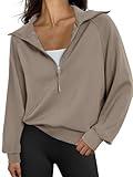 Trendy Queen Womens Oversized Sweatshirts Half Zip Pullover Long Sleeve Quarter Zip Hoodies Teen Girls Fall Y2K Clothes CoffeeGrey S