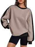 Trendy Queen Womens Oversized Sweatshirts Crewneck Hoodies Color Block Long Sleeve Pullover Fall Cute Y2K Tops Fleece Winter Fashion Clothes Travel Outfits CoffeeGrey M