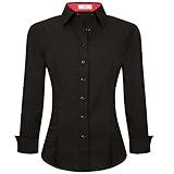 Esabel.C Womens Button Down Shirts Long Sleeve Regular Fit Stretch Work Blouse Black L