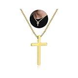 IEFSHINY Gold Cross Pendant Necklaces for Men - Small Pendant Chain 22 Inch 14K Gold Jewelry Gifts for Men Women Father's Day Christian Easter Gifts Idea