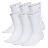 adidas Women's Athletic Cushioned Crew Socks with Arch Support, 6-Pack, Durable, Moisture-Wicking, White/Clear Sky Blue/Bliss Lilac Purple, Medium
