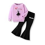 Vitalique Kids Toddler Girl Clothes Letter Print Sweatshirt Flared Pants 2Pc Winter Little Princess 6 7T Purple Outfits Set (6-7T)