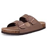 ODOLY Women's Cork Footbed Slide Sandal, Arch Support Summer Outdoor Sandals with Adjustable Buckle, Brown US Women Size 8-8.5, EU Women Size 39