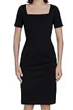 Alantino Women's Sheath Square Neck Short Sleeve Mid Calf-Length Formal Business Office Wear Dress|(Black-Size 6) (US, Numeric, 10, Regular, Regular, Black)