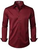 JEMITOP Men's Stretch Wrinkle Free Dress Shirts Formal Wedding Prom Long Sleeve Slim Fit Button Down Shirt Burgundy M