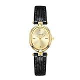 Womens Fashion Small Gold Oval Quartz Watches Vintage Leather Band Waterproof Luxury Casual Ladies Bracelet Wrist Watch Brown Black (Black)