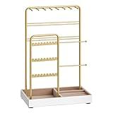 SONGMICS Jewelry Holder, Jewelry Organizer, Jewelry Display Stand with Metal Frame, Velvet Tray, Necklace Earring Bracelet Holder, for Studs, Rings, Gift Idea, Pale Gold UJJS021A01