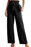 IWOLLENCE Women's Wide Leg Pants with Pockets High Waist Adjustable Knot Loose Casual Trousers Business Work Casual Pants Black Large