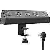 Desk Clamp Power Strip USB C,Desktop Mount Surge Protector,40W Fast Charging Station,2 PD 20W USB C Ports,3 Outlets,6FT Flat Plug,Desk Edge Power Strip for Home,Office,Fit 1.96" Tabletop Edge