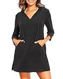 Pinup Fashion Terry Cloth Cover Up Black Coverups Swimwear Women SPF Swim Hooded Beach Coverup with Pocket