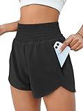 BMJL Women's Athletic Shorts High Waisted Running Shorts Pocket Sporty Shorts Gym Elastic Workout Shorts(XL,Black)