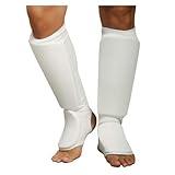 Cloth Shin & Instep Guard Taekwondo, Martial Arts, MMA Foot Protective Gear Protector for Sparring (Black/White; Child Small to Adult XL) (White, Child Large)