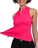 Womens Golf Shirt Sleeveless Golf Shirts for Woman Cute Collared Ladies Golf Clothes Tennis Racerback Tank Tops Dry Fit Apparel Golf Outfits Moisture Wicking Quick Dry Rose Red S