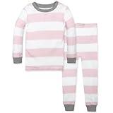 Burt's Bees Baby baby girls Pajamas, Tee Pant 2-piece Pj Set, 100% Organic Cotton Pajama Bottoms, Blossom Rugby Stripe, 5T US