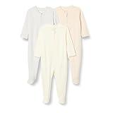 Amazon Essentials Unisex Babies' Footed Sleep and Play, Pack of 3, Ivory/Pale Pink/Dove Grey, 3-6 Months
