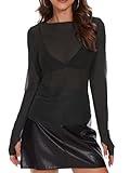 Black Sheer Tops for Women,Mesh Fishnet Tops Plus Size,Stylish and Sensational Mesh Blouses for Fashion-Forward Ladies Black S