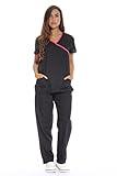 11130W Just Love Women's Scrub Sets / Medical Scrubs / Nursing Scrubs - L - Black with Pink Trim