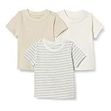Amazon Essentials Unisex Babies' Short Sleeve T-Shirts, Pack of 3, Oatmeal Heather/White/Stripe, 0-3 Months