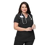 Kitmaz Medical Scrub Tops for Women - Soft Stretch V-Neck Top Scrubs with 3 Pockets Black