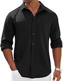 COOFANDY Mens Untucked Shirts Big and Tall Long Sleeve Casual Button Down Shirts Wrinkle Free Shacket Jacket, Black, XX-Large