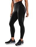 CRZ YOGA Women's Hugged Feeling Compression Leggings 25 Inches - Thick High Waisted Tummy Control Workout Leggings Black Small