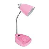 Simple Designs LD1057-PNK Gooseneck Organizer Desk Lamp with iPad/Tablet Stand or Book Holder and Charging Outlet, Pink