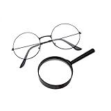 hhdatc Black Detective Costume Glasses Detective Magnifying Glasses Old Man Costume Adult Halloween Dress Up