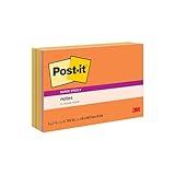 Post-it Super Sticky Notes, 6x4 in, 8 Pads, 2x the Sticking Power,Energy Boost Collection, Bright Colors (Orange, Pink, Blue, Green), Recyclable (6445-SSP)