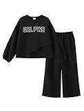 PATPAT Girls Clothes Pant Sets Back to School Outfits Girls' Fashion 2 Piece Outfits Girls Pants and Long Sleeve Sweatshirt Teen Girl Clothes Preppy Outfits Downtown Girls Black 7-8 Years