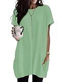 Women Tops Dressy Casual Tunic Summer Blouses 2025 Short Sleeve with Pockets Loose Fit Vintage Clothes Y2K Light Green XL