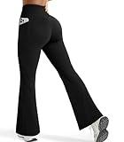 OMKAGI Women Flared Yoga Pants with Pockets Soft High Waisted Wide Leg Workout Leggings(L,Black-233)